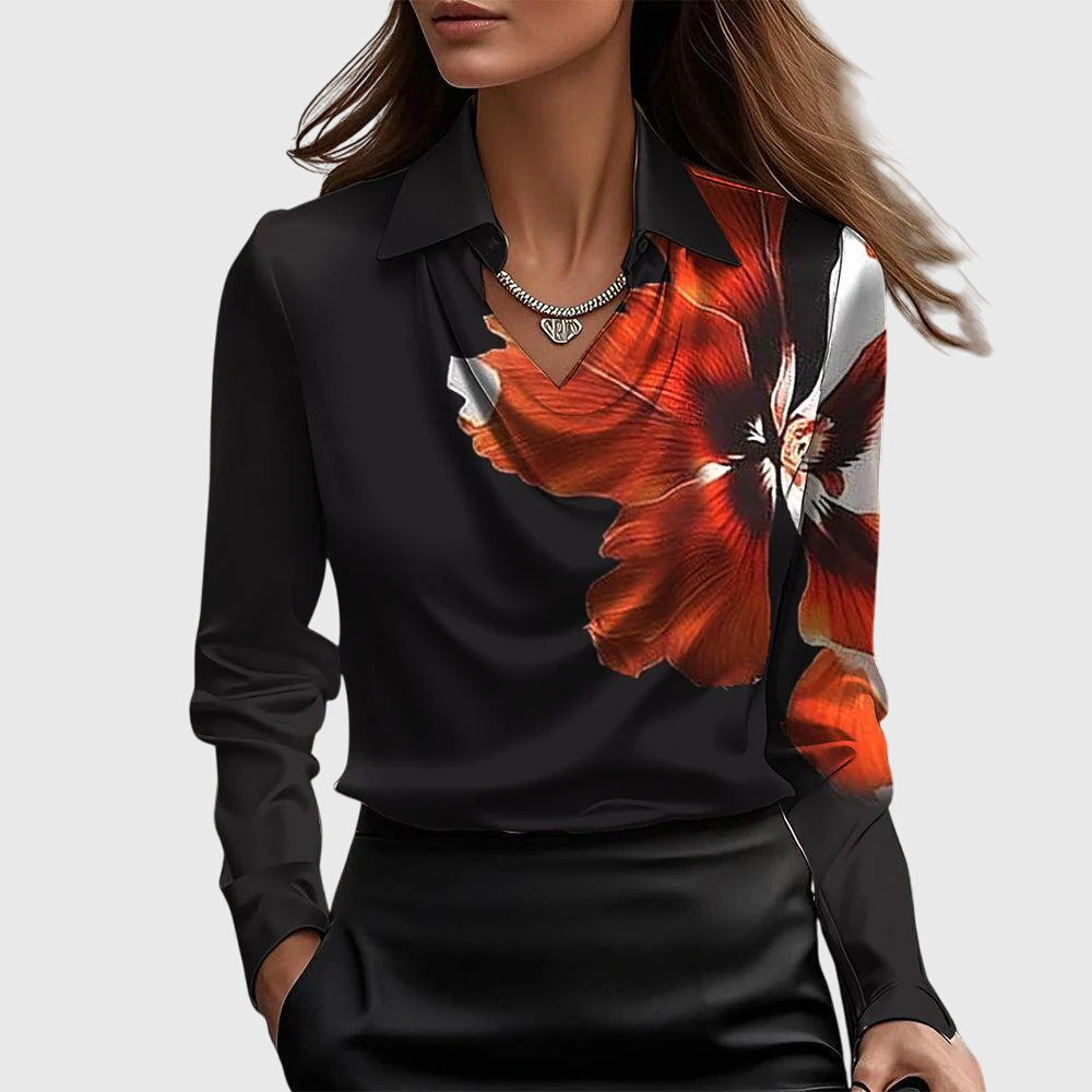 Sylvie | Blouse met luxe glans en plooihals