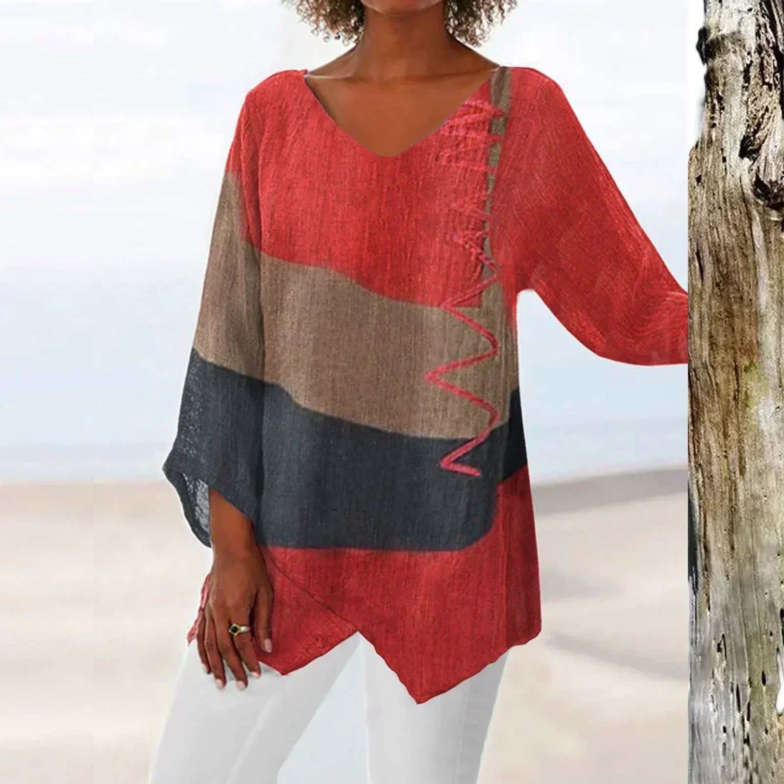 Hélène™ | Artistieke V-hals Tuniek – Creatief, Luchtig & Stijlvol