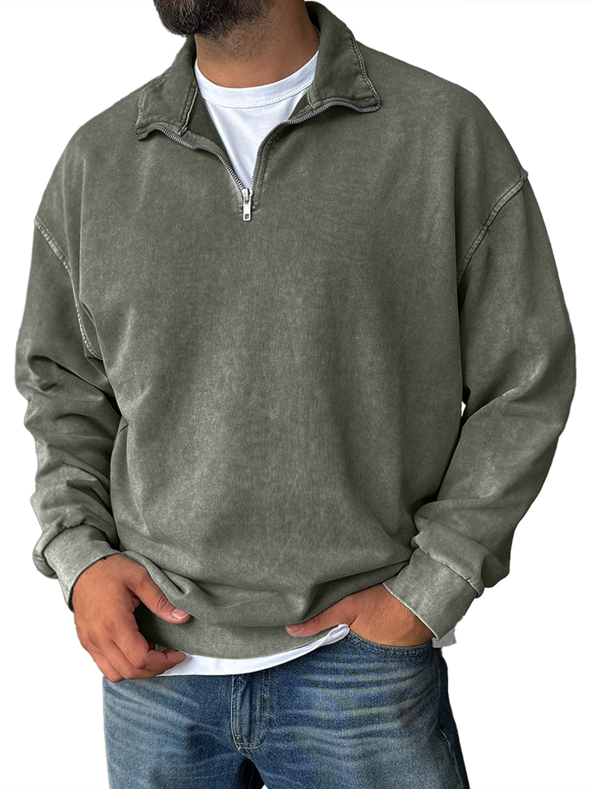 VECHO | Retro Sweatshirt met Rits en Hoge Kraag – Stijl en Comfort voor Elke Dag