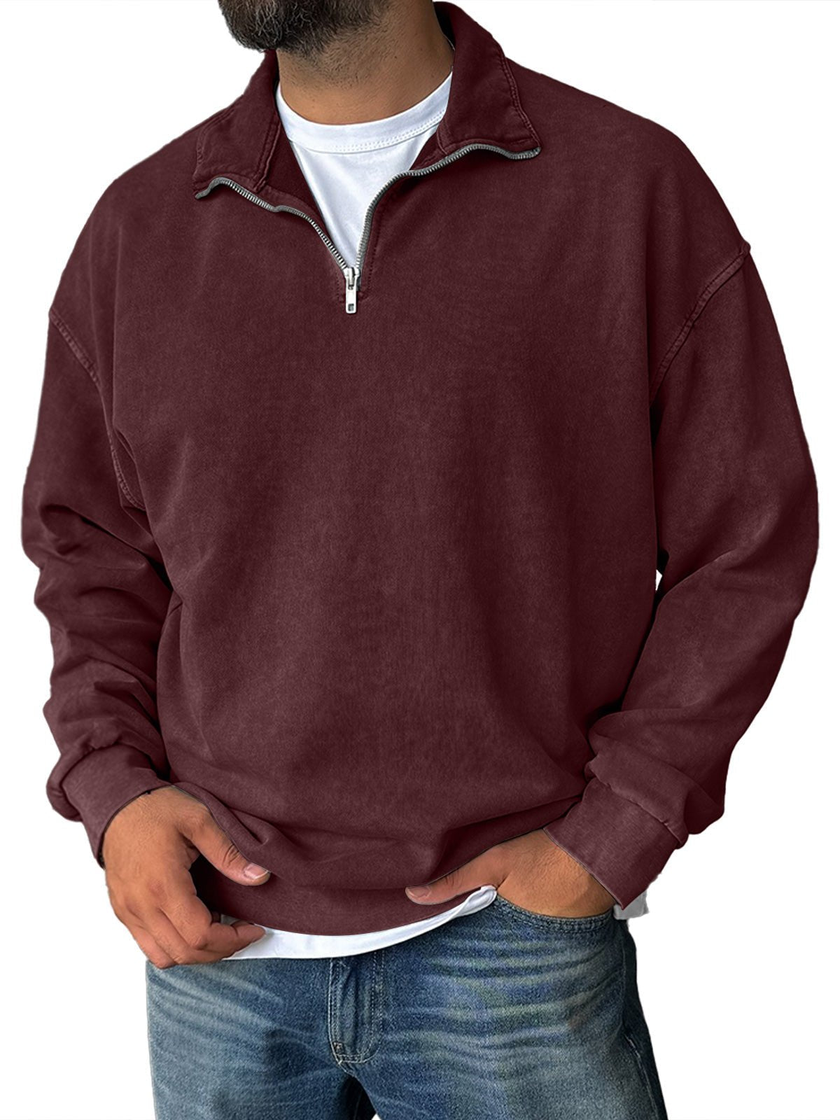 VECHO | Retro Sweatshirt met Rits en Hoge Kraag – Stijl en Comfort voor Elke Dag