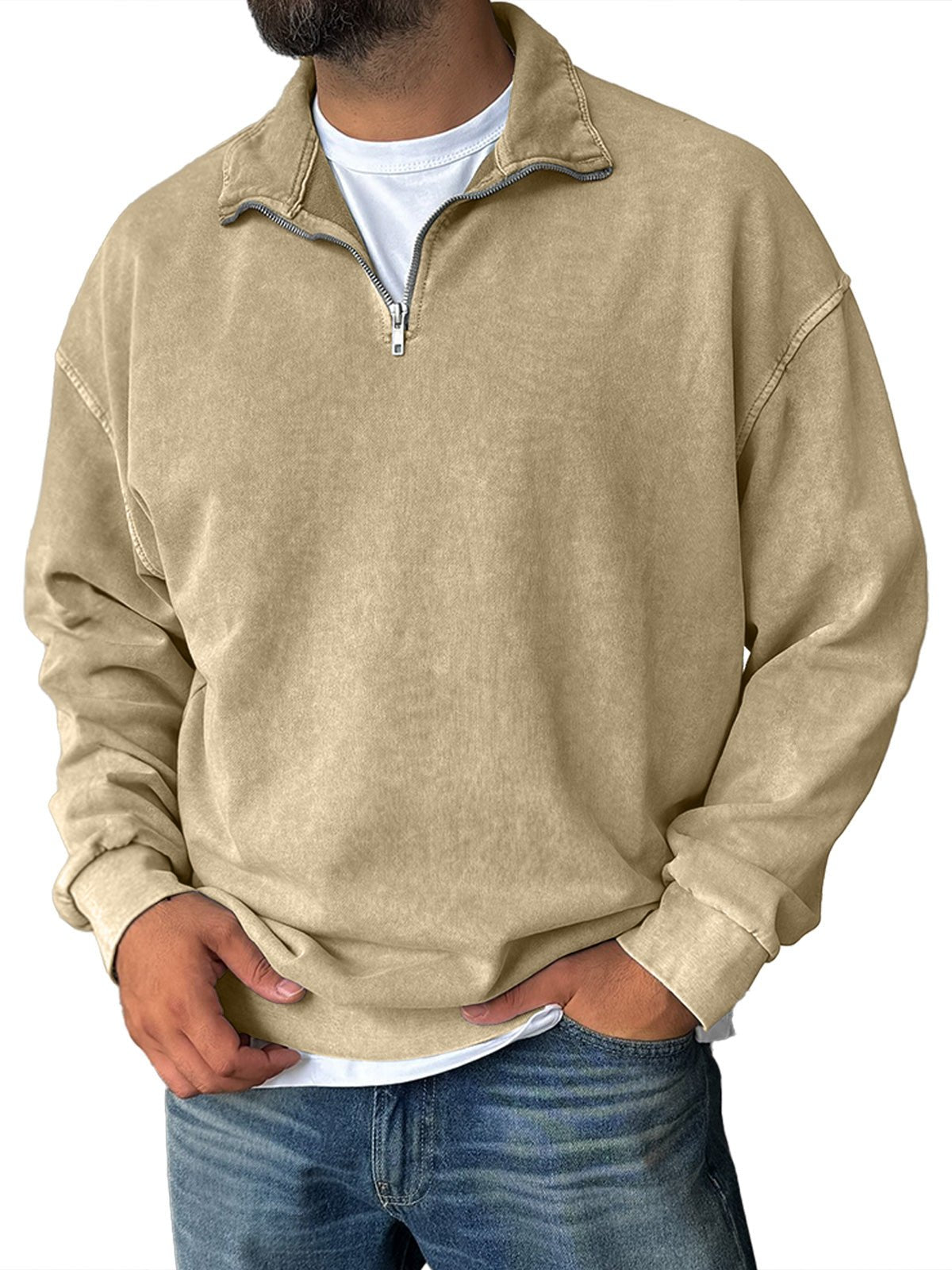 VECHO | Retro Sweatshirt met Rits en Hoge Kraag – Stijl en Comfort voor Elke Dag