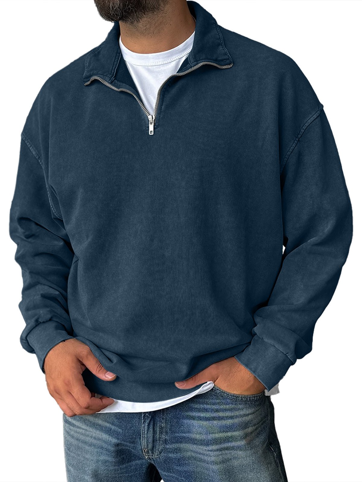 VECHO | Retro Sweatshirt met Rits en Hoge Kraag – Stijl en Comfort voor Elke Dag