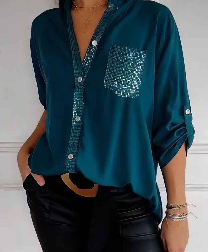 LUCIE | Top Patchwork met Pailletten, Stralend en Elegant