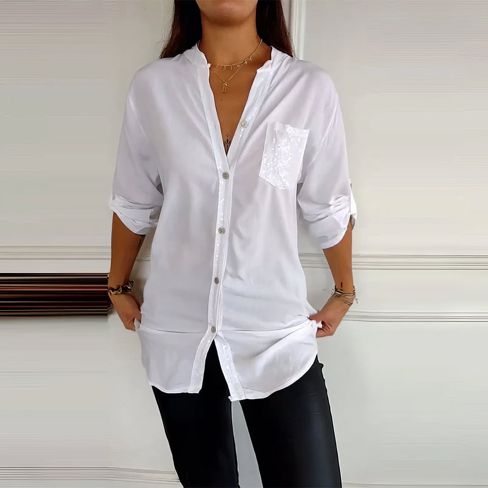 LUCIE | Top Patchwork met Pailletten, Stralend en Elegant